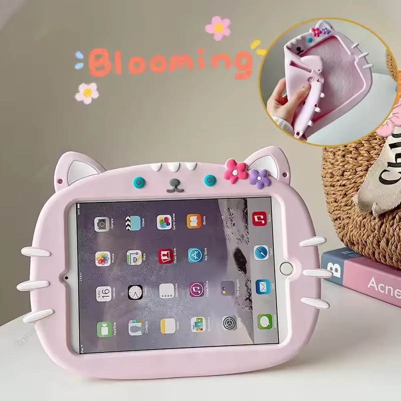 3D Cute Cat Case for iPad Pro 11 inch 3rd /2nd / Pro11 M4 2024 Air 11 Air 4 5 Cartoon Soft Silicone Case Kids Boys Girls