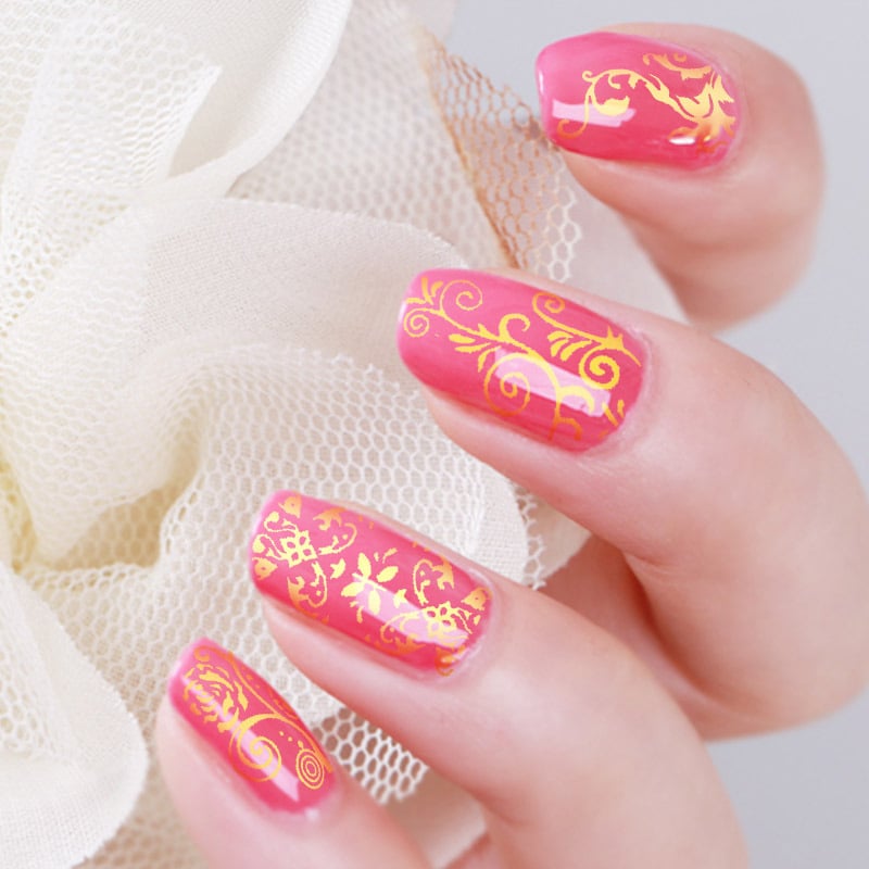 108Pcs/Set Metal Bronzing Decal 3D Full Cover Nail Gold Foil Flower Art Sticker