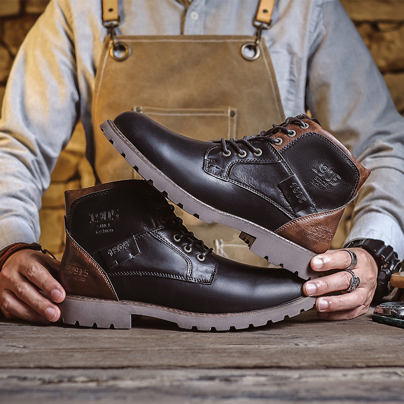 Genuine Leather Men's Boots Fashion Men's Casual Leather Shoes British Style Male Boots Shoes