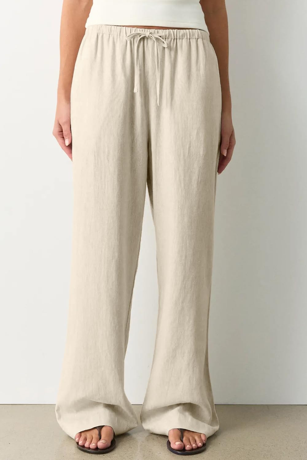 CHYRII Women's Summer Casual Wide Leg Pants Cotton Linen Palazzo Pants Beach Vacation Outfits Trouser with Pockets