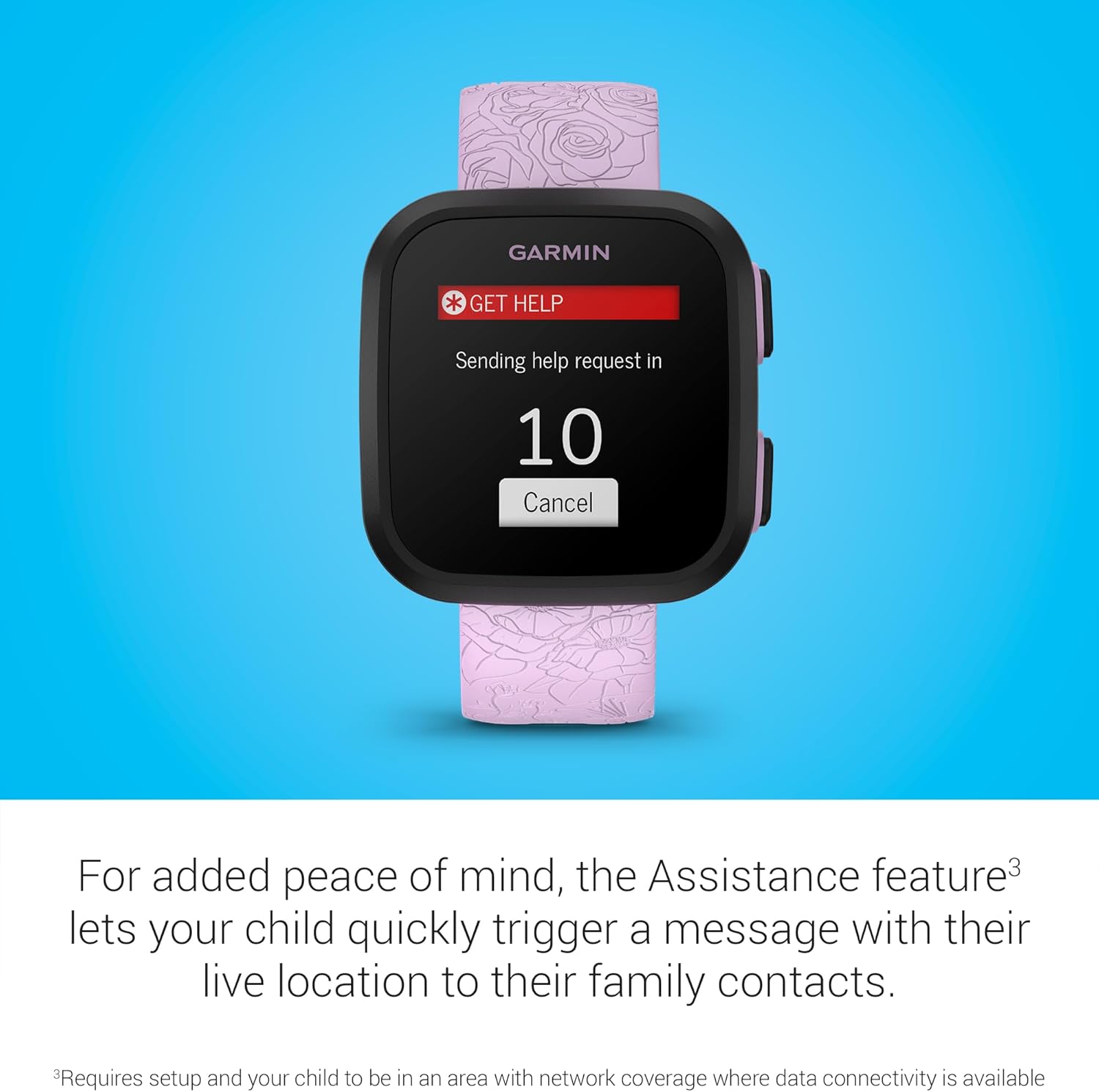 Garmin Bounce™, Kids Smartwatch, Two-Way Text and Voice Messaging, Location Tracking, Lilac Floral