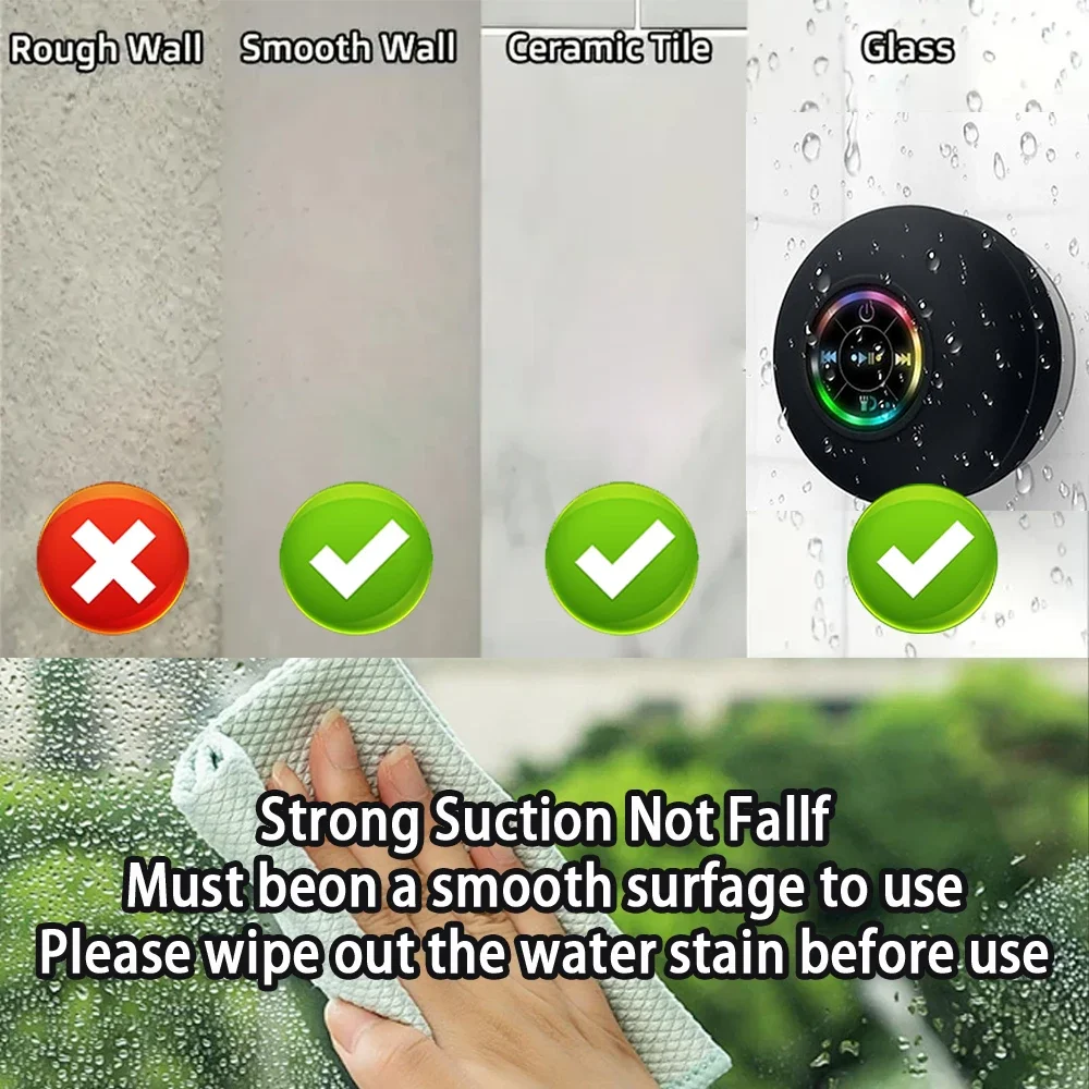 Mini Bluetooth Speaker Shower Subwoofer Waterproof Handsfree Loudspeaker With Suction Cup Mic For Bathroom Pool Beach Car Phone