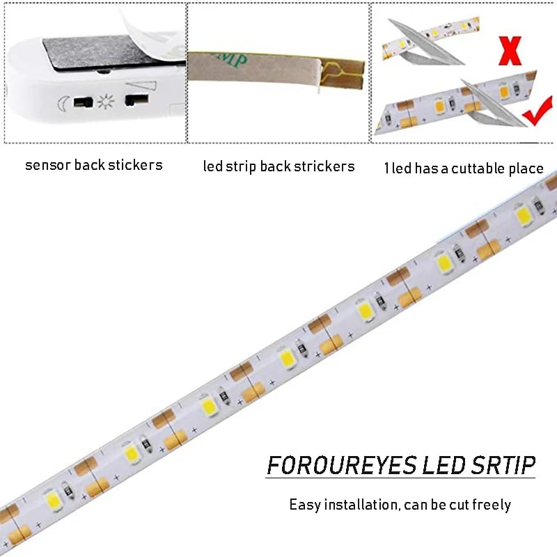PIR Motion Sensor LED Bed Closet Night Light 1MDimmable Flexiable LED Strip Lamp AAA Battery Power for Wardrobe Stair