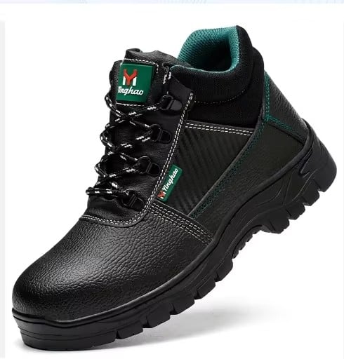 PU Leather Steel Iron Toe Labor Safety Boots Men Security Anti Puncture Rubber Outsole Work Shoes