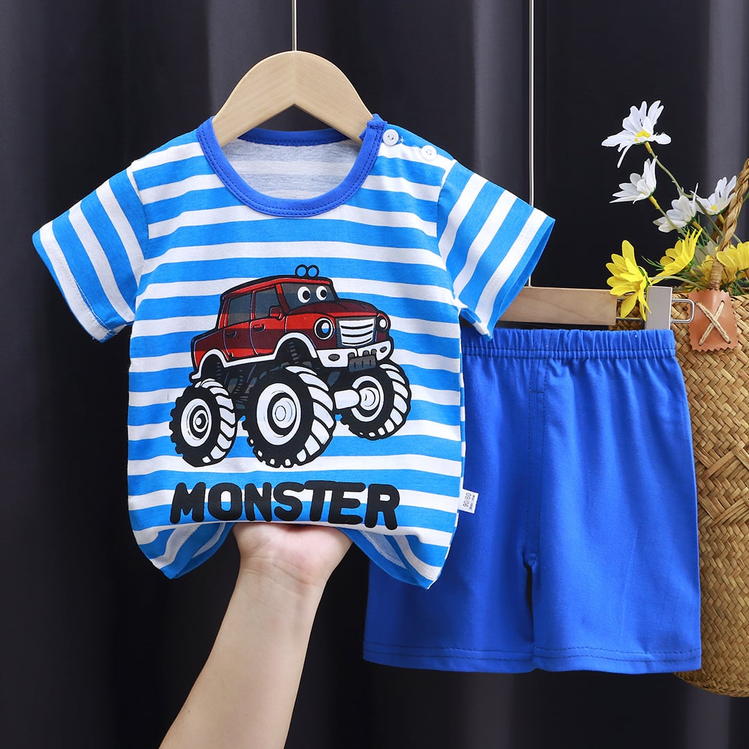 New summer children's two pieces sets boys short-sleeved baby pants beard pattern kids clothing cotton suit