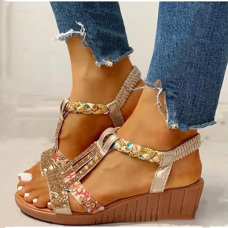 Women's Sandals Summer Bohemia Platform Wedges Shoes Crystal Gladiator Rome Woman Beach Shoes