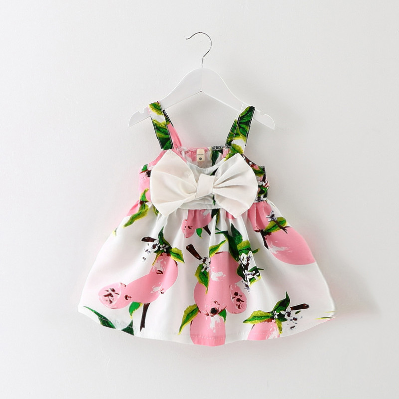 Infant baby clothes brand design sleeveless print bow dress 2016 summer girls baby clothing cool cotton party princess dresses