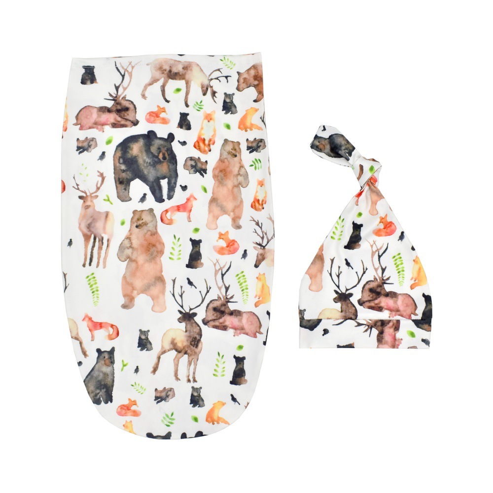 Baby Sleeping Bag Knotted Tire Cap 2-piece Baby Sleeping Bag Newborn Cocoon Printing Sleeping Bag Set 0-March