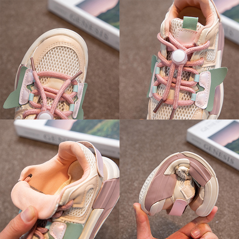 2024 Spring Children Girl Pink Shoes Autumn Mesh Breathable Kids Sneakers for 5-18 Yrs Boy Lightweight Running Shoe Walking Soft