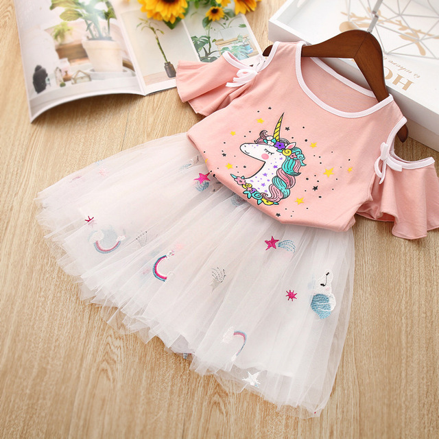 2pcs/set Unicorn Dress Clothing Sets Kid Baby Girls Summer Clothes Toddler Outfits Children Girl Wedding Princess Dress
