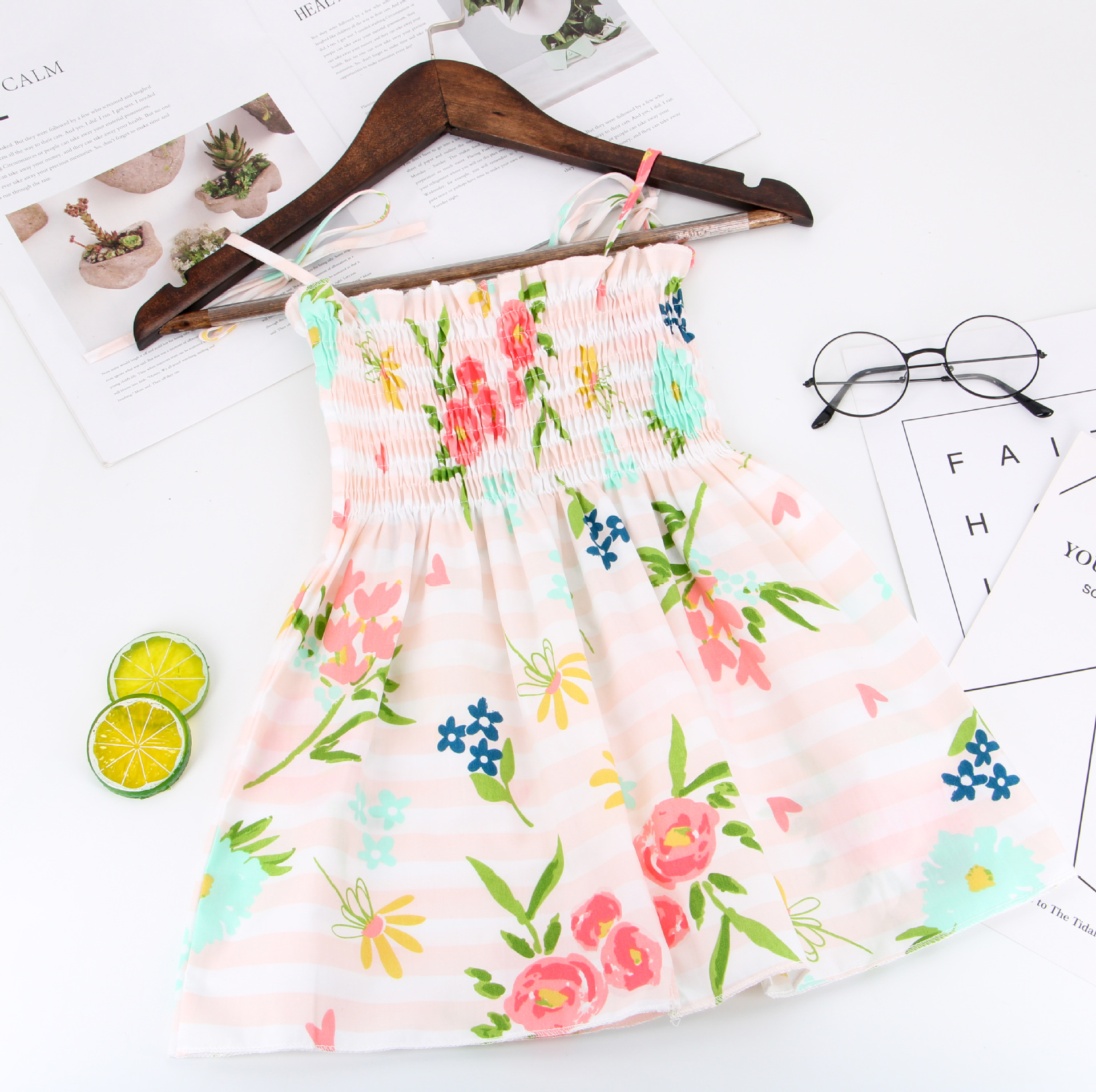 1-6 Years Kids Girls Sleeveless Flower Sundress Summer Beach Strap Princess Dress Cotton Children Clothes girls Casual Dresses