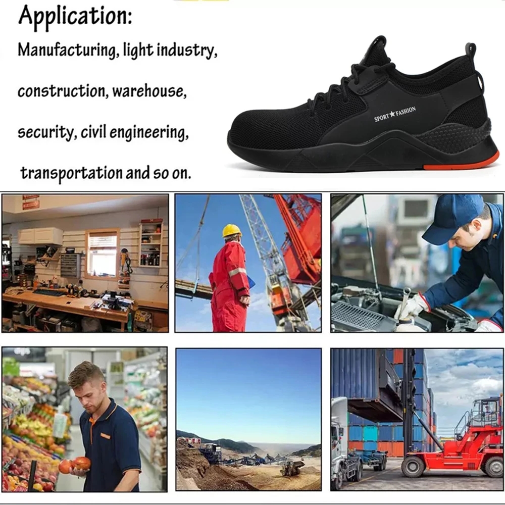 2023 new work shoes men's light sneakers Safety comfortable large size anti-smashing steal toe casual non-slip puncture shoes