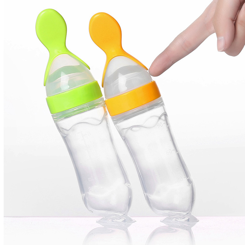 1Pc 90mL Silicone Baby Cereal Feeder Bottle Spoon Baby Toddler Feeding Bottle with Spoon Fresh Food Cereal Squeeze Feeder Hot