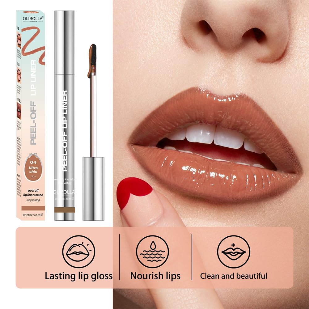 BANGFENG 4Pcs Peel Off Lip Liner Stain Set - Long-Lasting, Smudge-Proof, Waterproof Nude Matte Lip Tint, Non-Fading Peel Off Lip Color, Effortless Pre