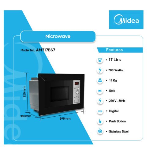 MIDEA 17L BUILT-IN AM717BS7-B SOLO MICROWAVE BLACK