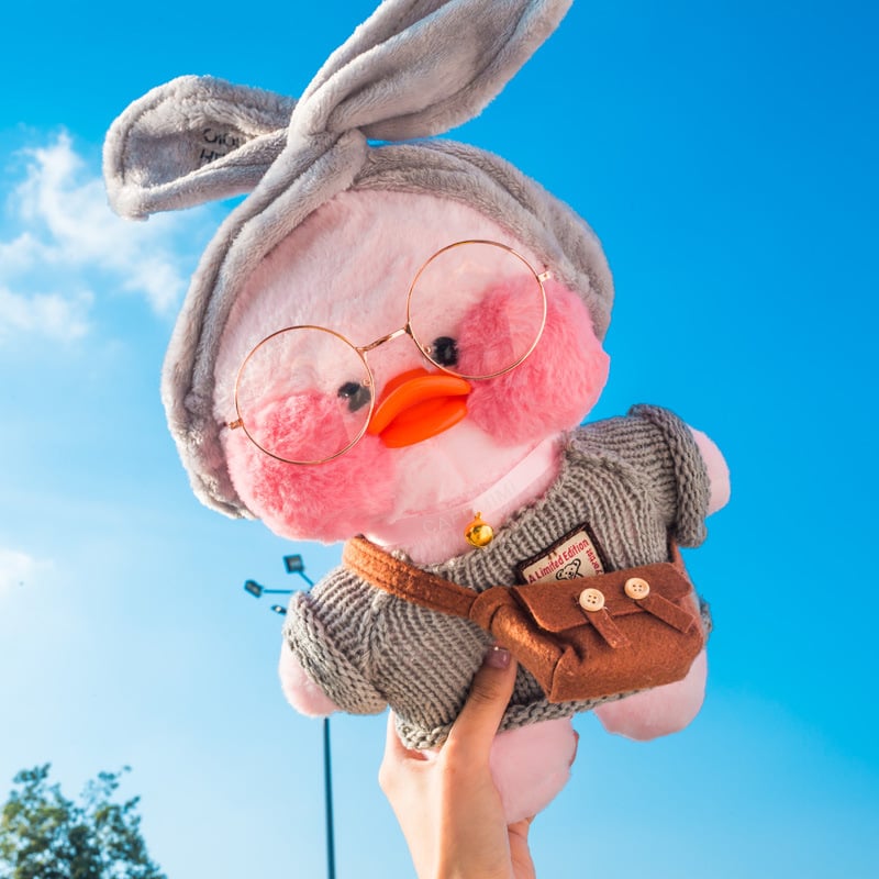 Cafe Duck 30cm Little Yellow Duck Cute Pillow Plush Toy Stuffed Doll Wearing Glasses and Clothes Cartoon Cute Toy