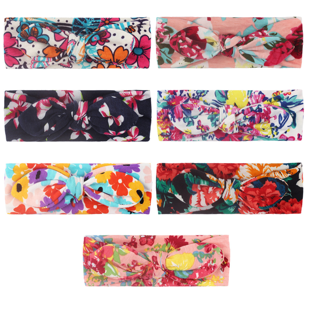New children's baby printed and tied hair with rabbit ears and simple Bohemian hair accessories