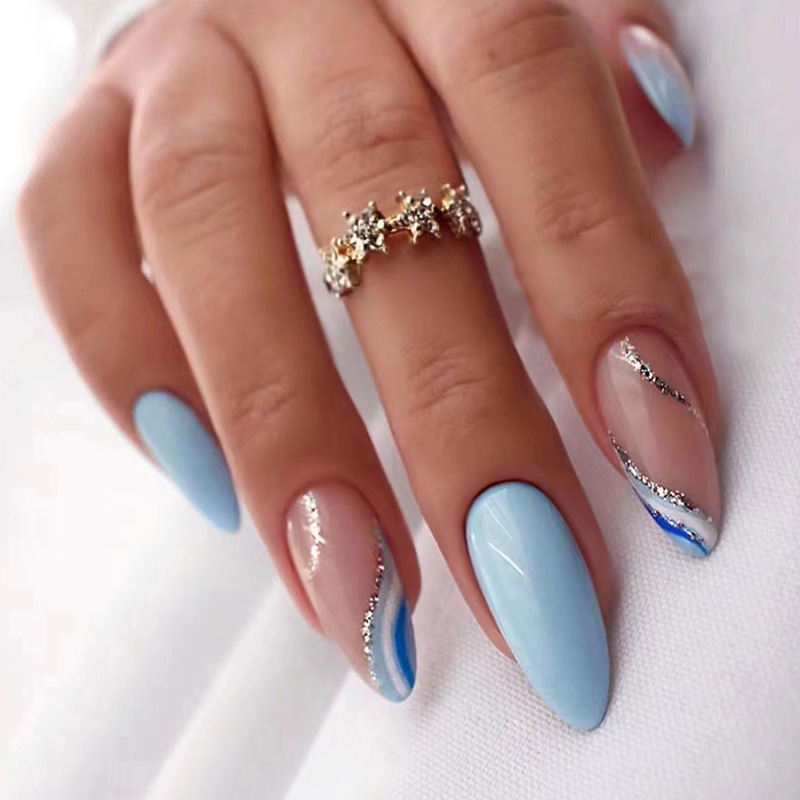 24PCS Fake Nails With double-sided adhesive tape French style Nails Press on Nails Art DIY Manicure Tool