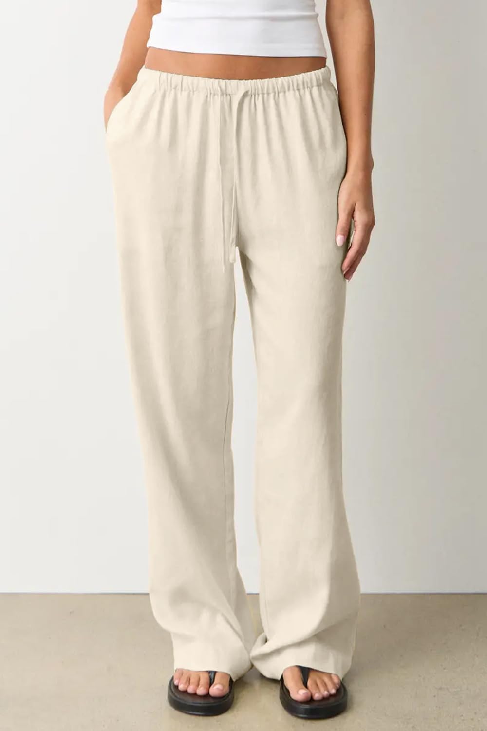 CHYRII Women's Summer Casual Wide Leg Pants Cotton Linen Palazzo Pants Beach Vacation Outfits Trouser with Pockets