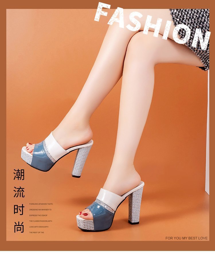 New Thick-Soled Slippers Women Shoes Square Heel Platform Sandals Summer Fashion Outer Wear Fish Mouth High Heels