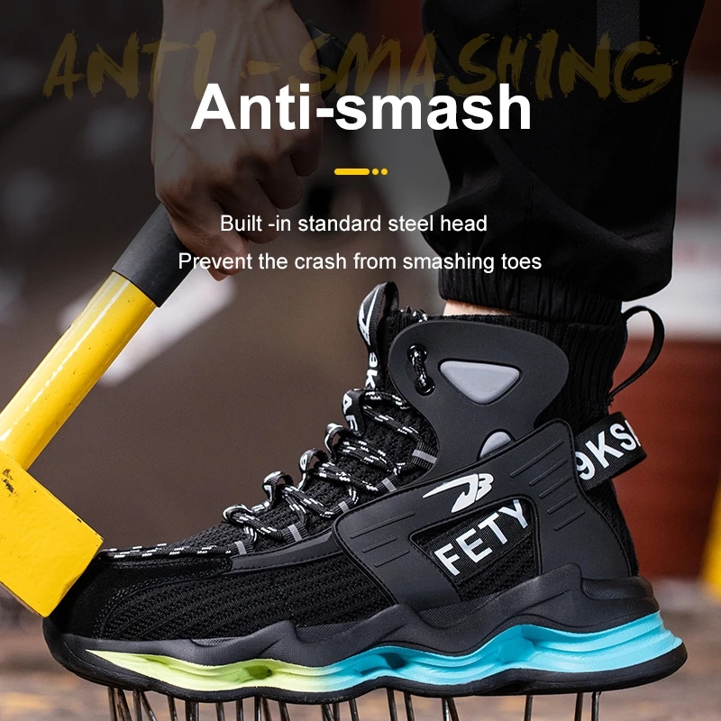 2023 new flying fabric labor protection shoes are anti-smashing and stab-proof, penetrating gas steel headband and high-top safe
