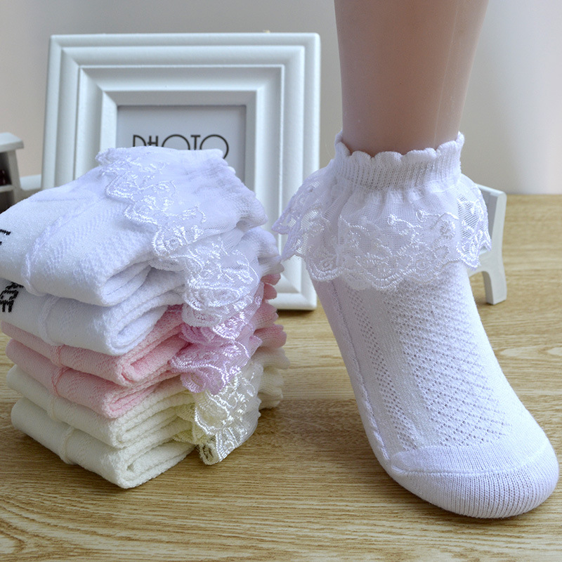 5 Pairs Pure Color Lace Lace Mesh Girl Socks Cotton Princess Socks