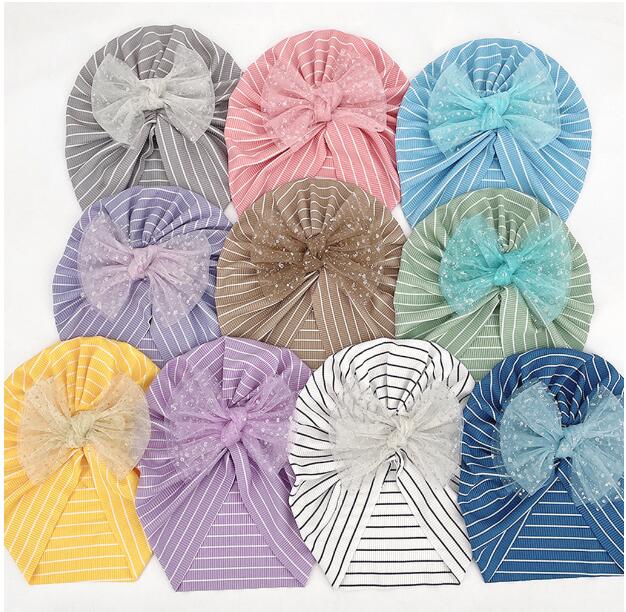 Baby thin mesh bow Princess Hat Baby stripe knot hat children's hat