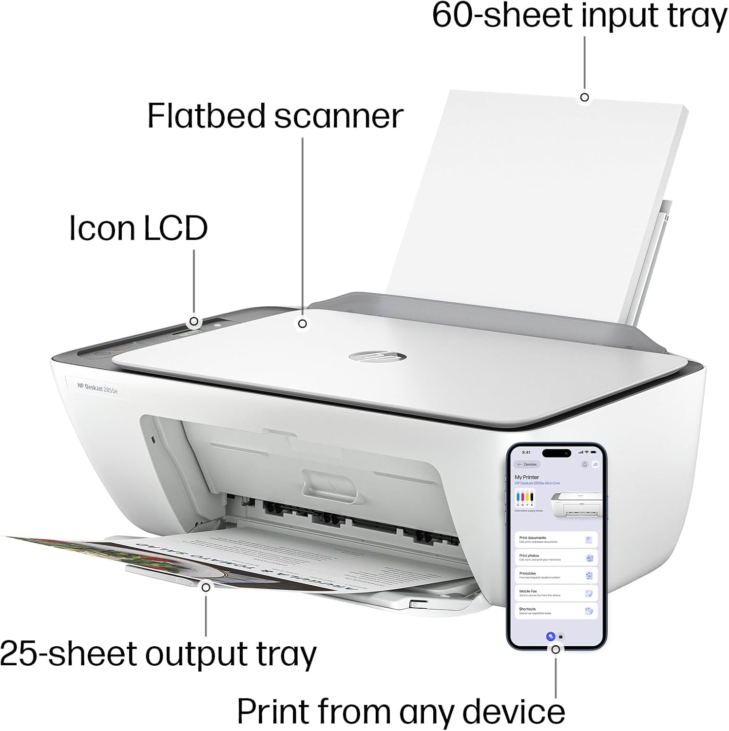 HP DeskJet 2855e Wireless All-in-One Color Inkjet Printer, Scanner, Copier, Best-for-home, 3 month Instant Ink trial included. This printer is only 2.