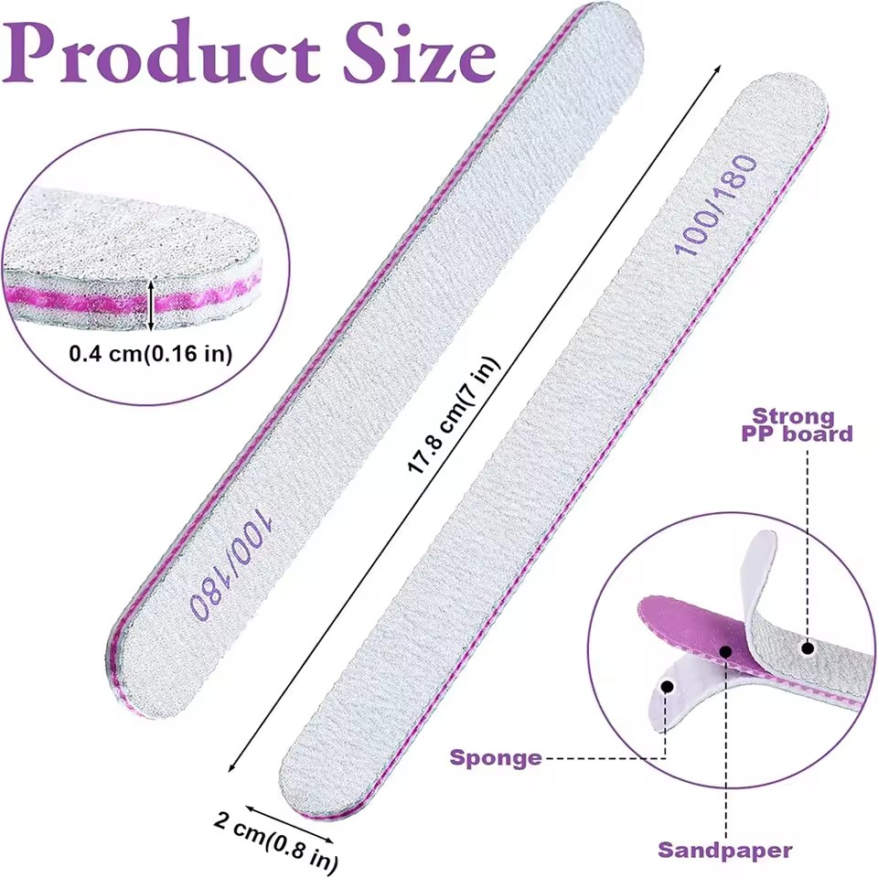 Grey Sandpaper Nail File 100/180 Double Sided Buffer Block Polisher Pedicure Manicure Nail Art Files Nails Accesorios