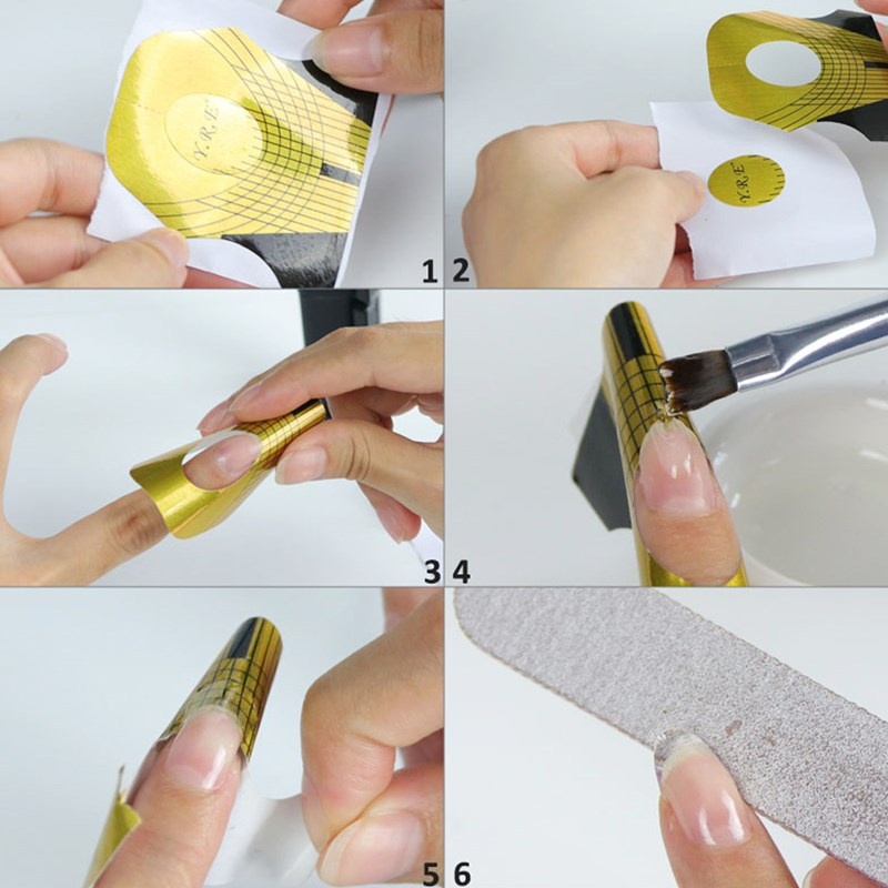 Girls Women 100pcs Nail Forms Gel Extension Sticker French Acrylic Curve False Nails Art DIY Guide Form Manicure Art Tools
