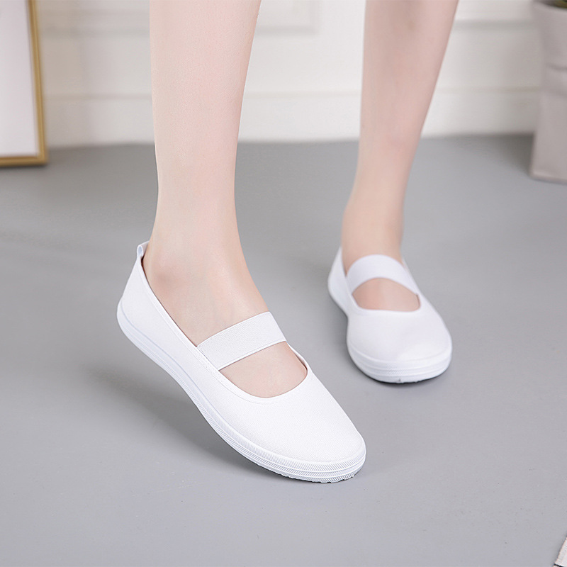 Ballet shoes women flat white nurse shoes elastic band non-slip work shoes comfortable ladies white shoes