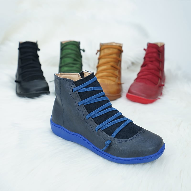 Ankle Boots Autumn Vintage Lace Up Women Shoes Comfortable Flat Heel Boots Female Zipper Short Boots Dropshipping