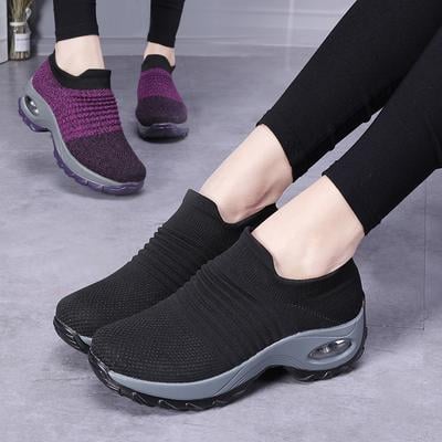 Women's Flying Woven Casual Air Cushioned Sneakers Comfortable Low Top Anti slip Walking Shoes