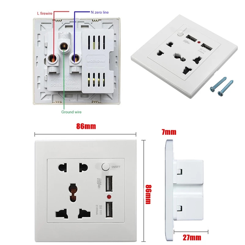 Universal 2100mA 5V 2 USB Wall Socket AC 110-250V Smart Home Wall Charger 2 Ports USB Outlet Power Charger For Xiaomi Phone