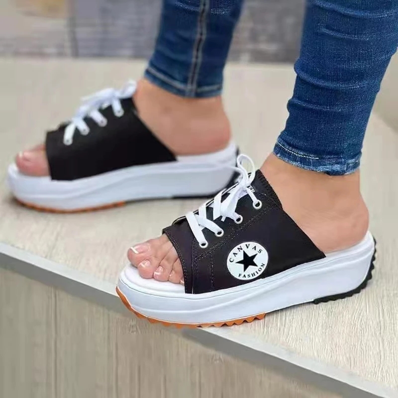 Summer New White Sneakers Women's Fashion Round Toe Fish Mouth Shoes Comfortable Beach Shoes Women's Sandals Slippers Shoes 43
