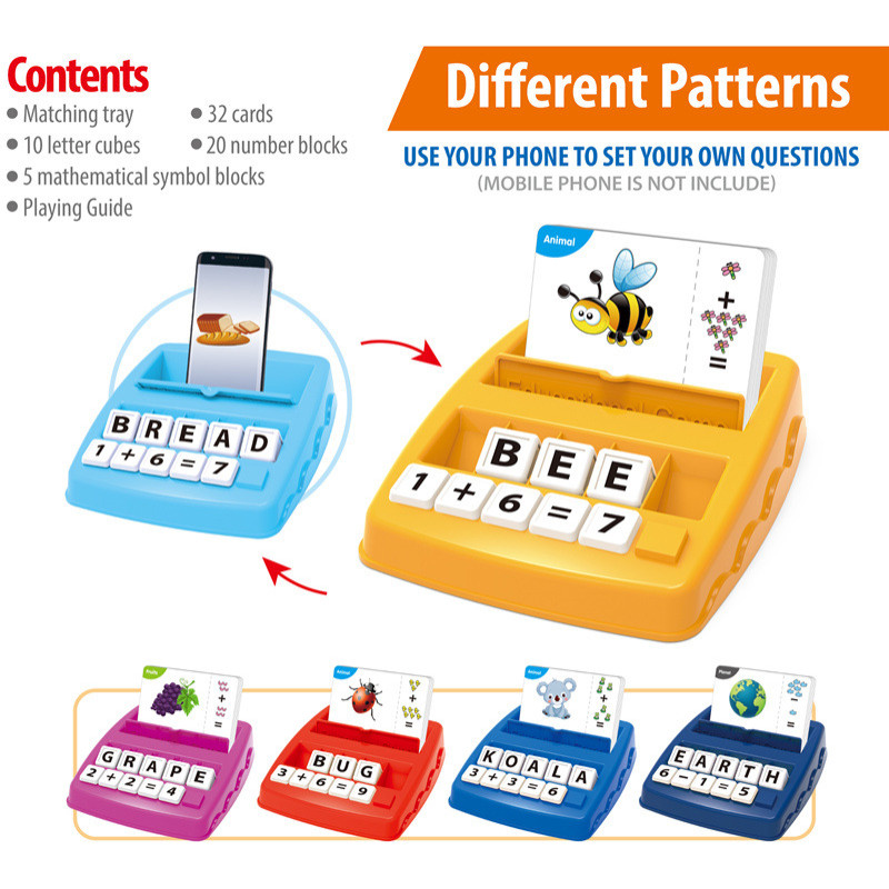 English Word Learning Machine Puzzle Toy Letters Machine Card Spelling Game Educational Toys for Kids Literacy Game Cards
