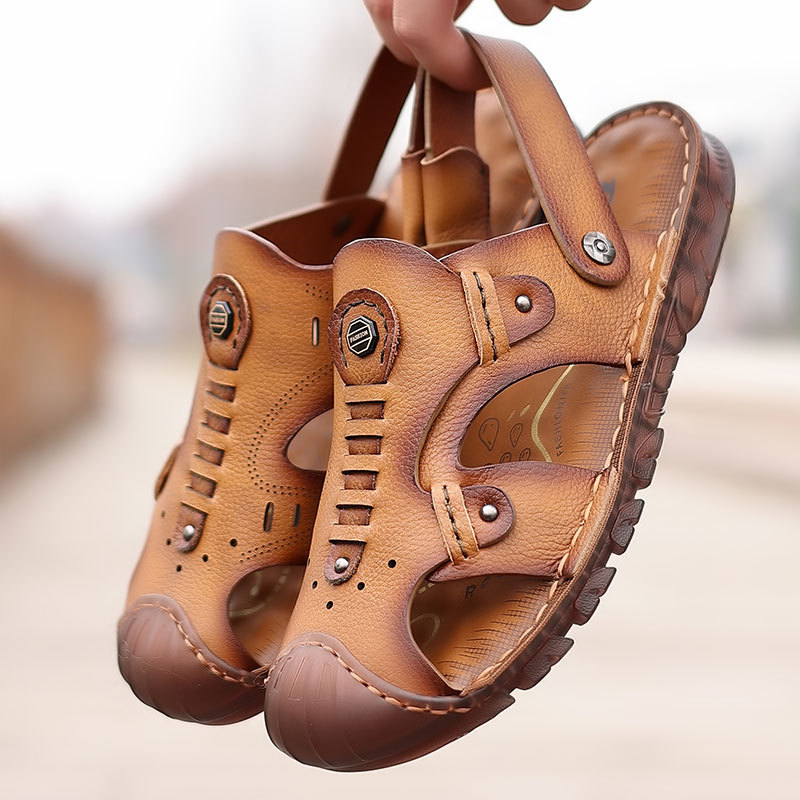 Cross border New Men's Cowhide Baotou Sandals Men's Two Wear Breathable Casual Leather Beach Shoes Oxford Sole Men's Shoes