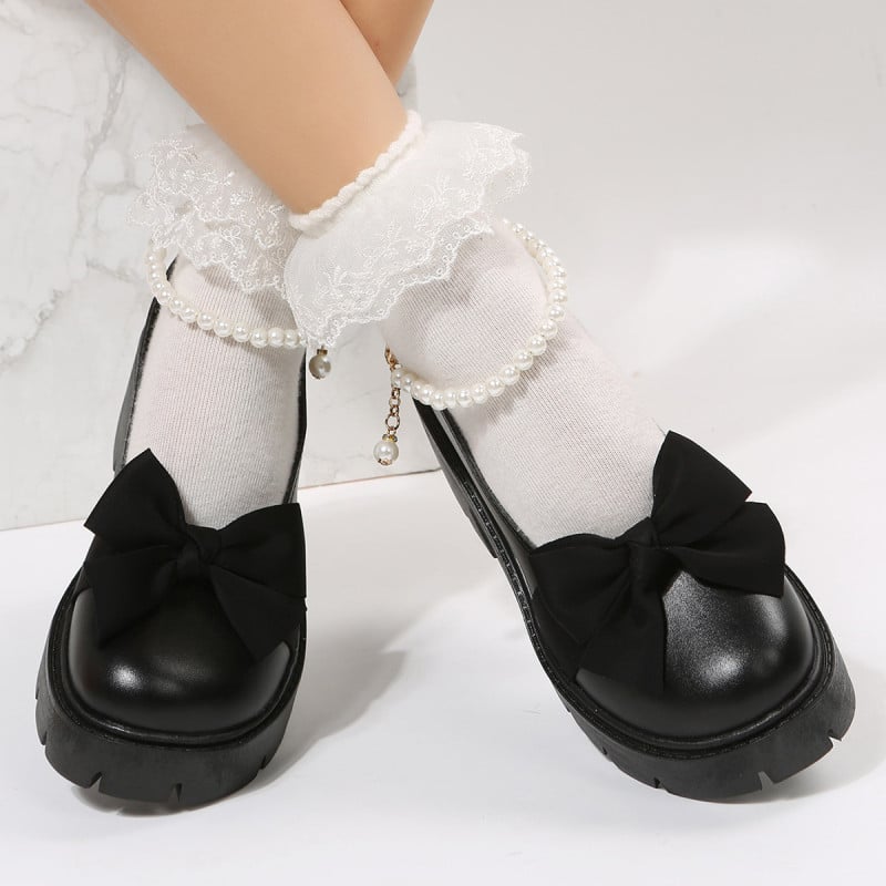 Foreign Trade Women's Shoes Spring New Round Head Elevated Thick Sole Mary Jane Shoes Pearl Buckle Japanese JK Small Leather Sho
