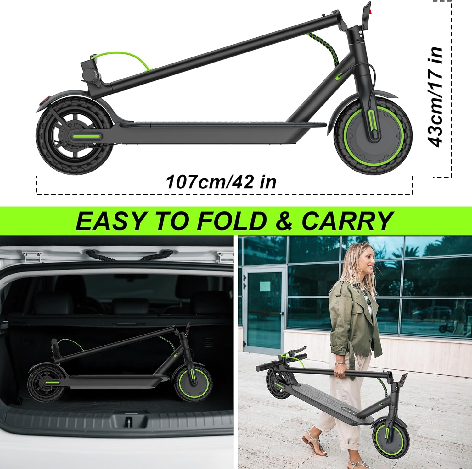 Aovowheel Electric Scooter for Adults, Folding E Scooter with 250W-500W Motor 16-24 Mph Top Speed, Max 15-60Miles Long Range,Commuting Scooters with 6