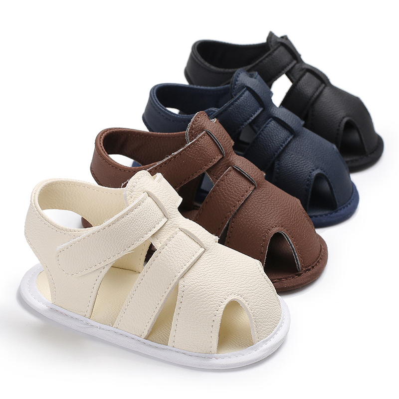 Minimalist Solid-Color Baby Boy Sandals – Soft Leather Upper, Flexible Sole & Wide Toe Box for Natural Foot Development