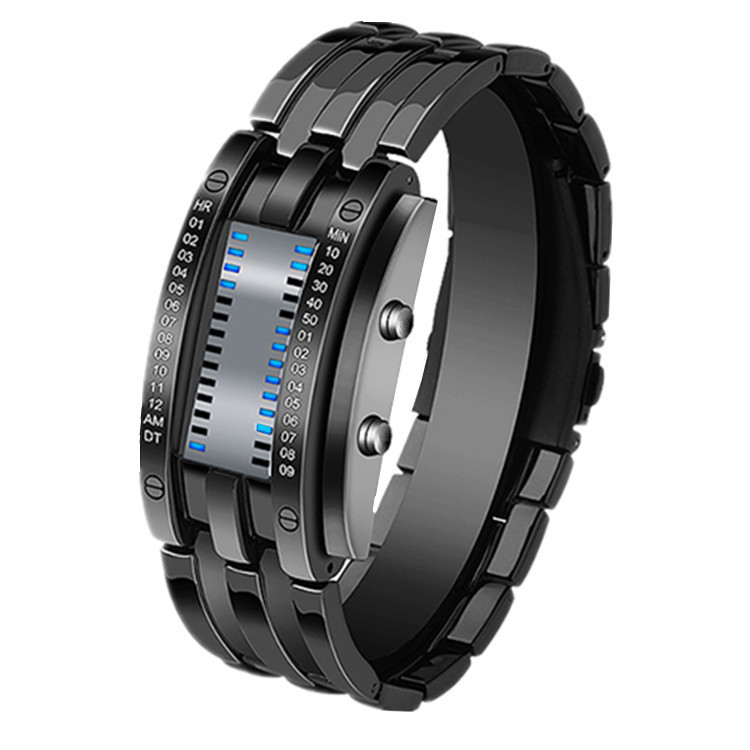 Men Women Future Technology Binary Black Stainless Steel Couple Watch Date Digital LED Bracelet Sport Watches