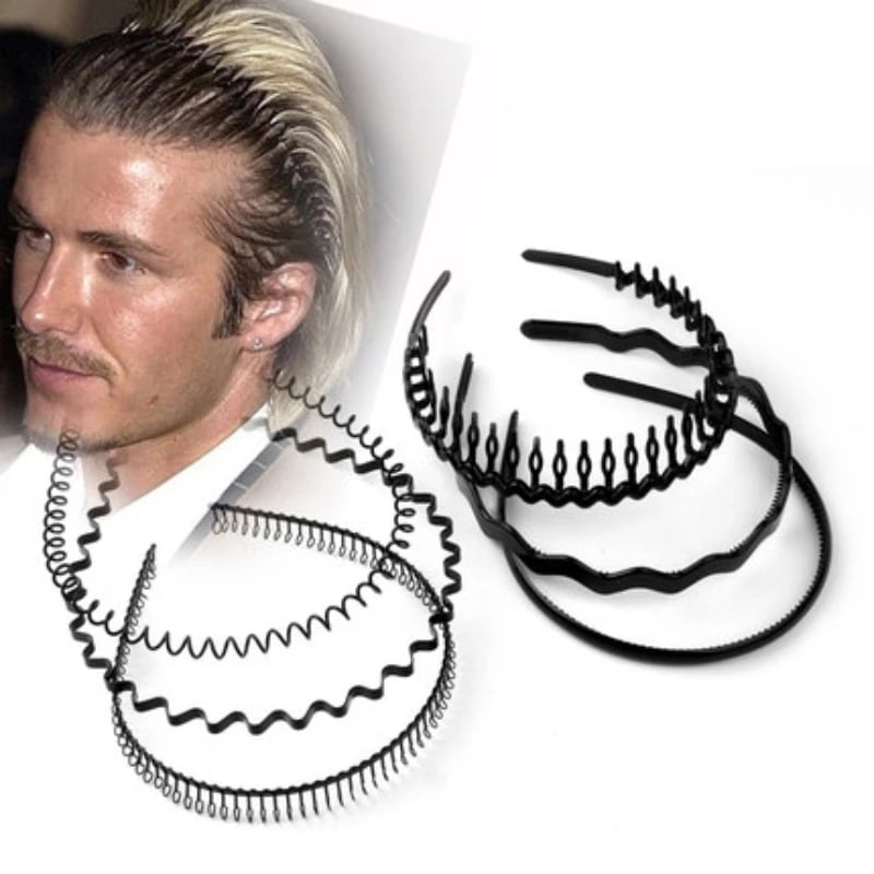 2022Fashion Black Metal Waved Style Sports Hairband Solid Color for Men Women Unisex Hair Band Casual Adult Headwear for Boy