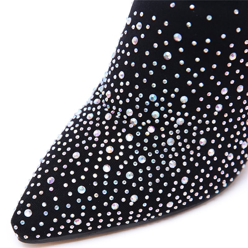 Women Over The Knee High Thigh Sock Boots 11.5cm High Heels Fall Crystal Diamond Stripper Long Tight Pleaser Boots Shoes