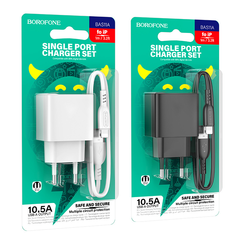EU Plug USB Fast Charger For iPhone 11 12 mini 13 14 Pro XS Max X XR 6 6S 7 8 14 Plus SE 5 5S USB Charging Cable 1m