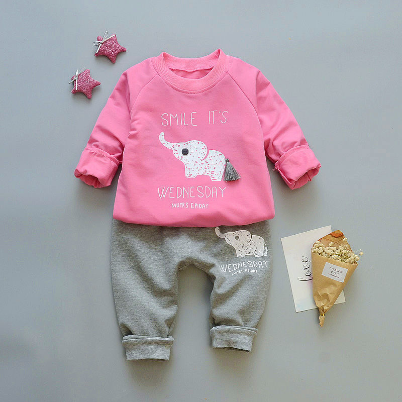 Autumn Spring Baby Boys Clothing set Casual Sport Letters Cartoon Bear Tracksuit Infant Toddler Girls Clothes Top T shirt +Pants