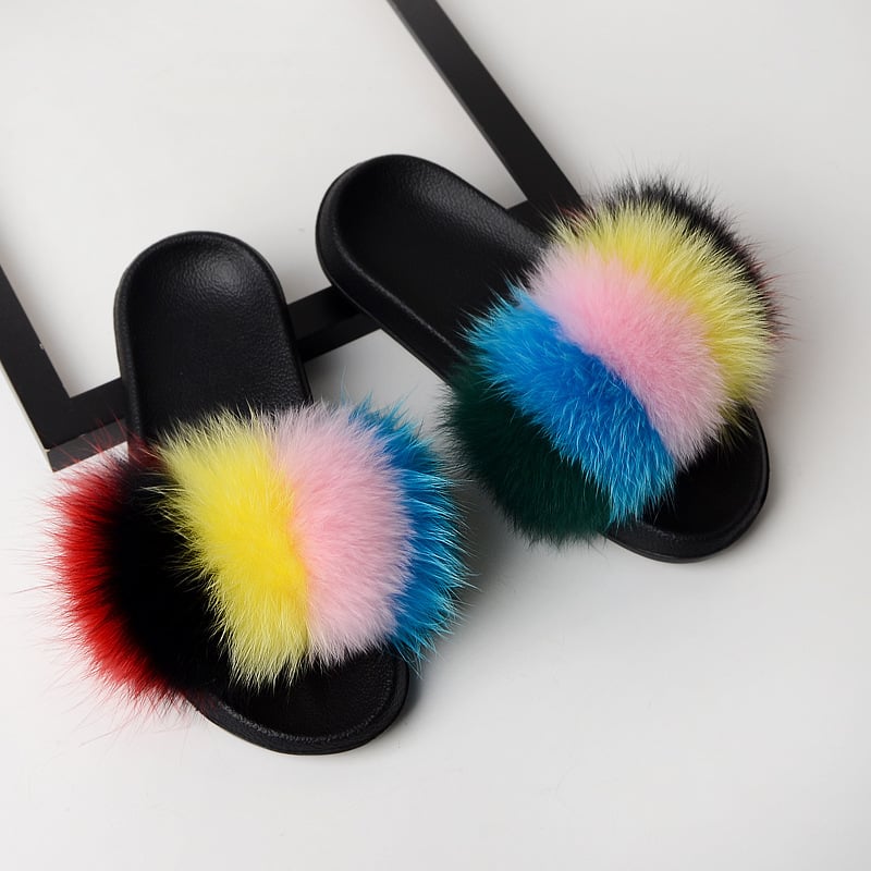 Fur slippers women furry slippers house woman shoes shoes family fluffy summer sandals ladies plush slippers