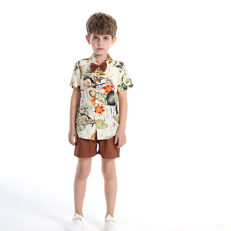 New Summer Hot Selling Short Sleeve Flower Shirt Boys' Shorts Casual Two Piece Baby Children's Multi Color Beach Suit