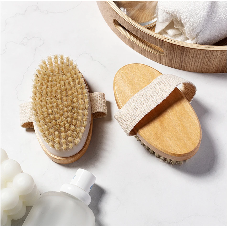 Round Head Bristle Bath Brush Portable Shower Brush Bathroom Scrubbing Cleanse Exfoliate Massaging