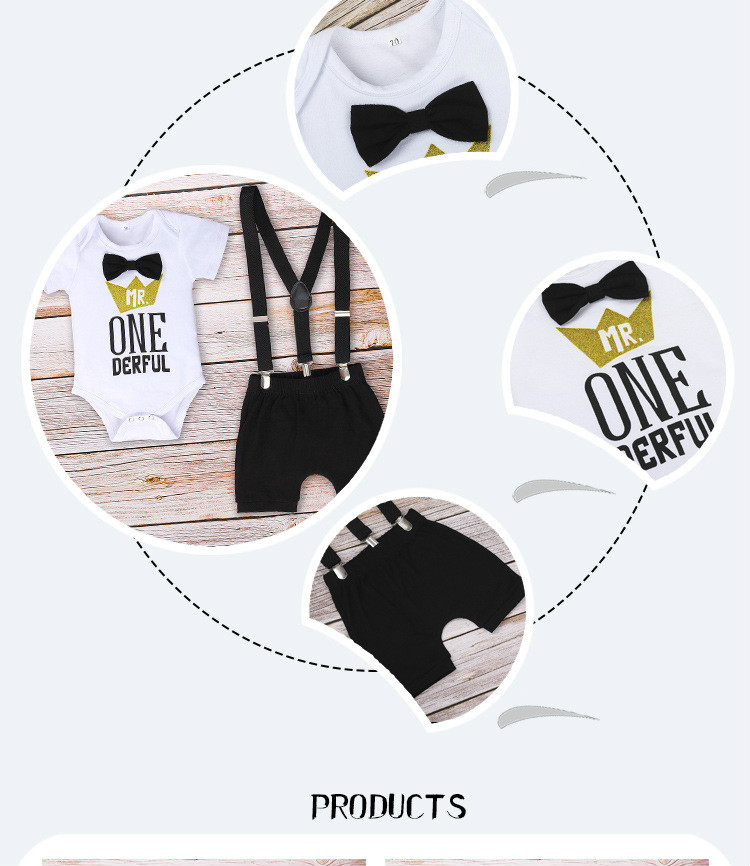 Baby short-sleeved summer boy birthday bow tie robe romper suspenders shorts baby clothes