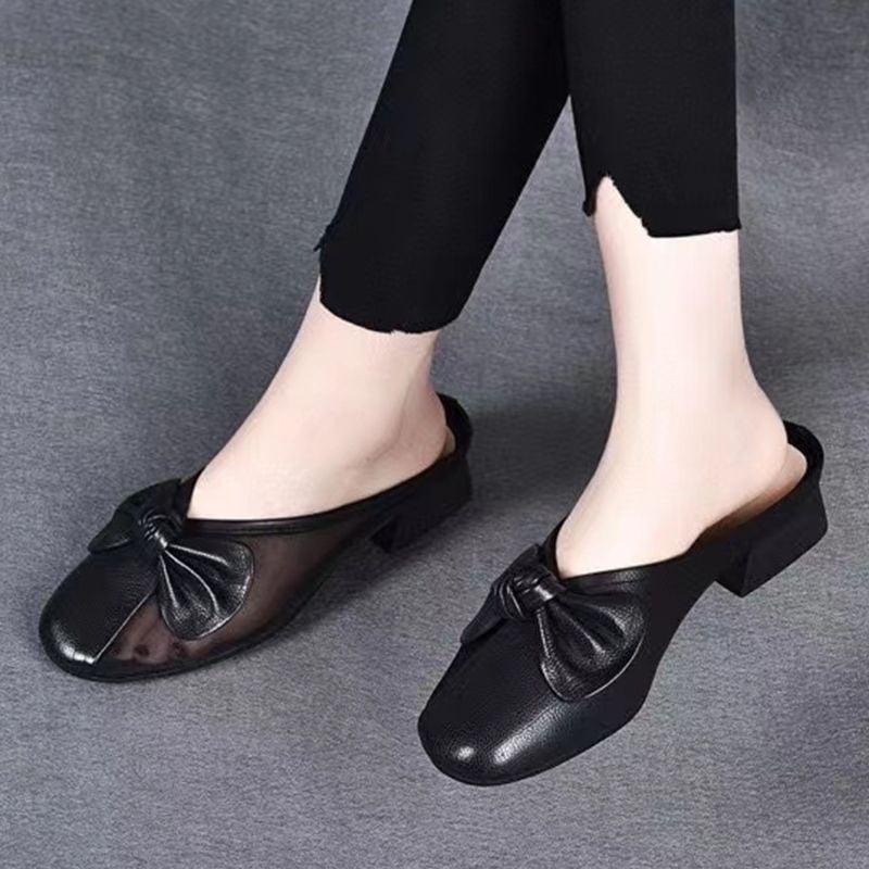 Summer Wear Soft-Soled Sandals Low Heel Thick Heel Fashion Bag Head Half Drag SandalsSoft Leather Mesh Cool